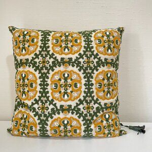 Hand embroidered Indian pillow with leather tassel